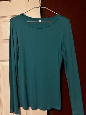 Women's Teal Ribbed Long Sleeve Crewneck Top